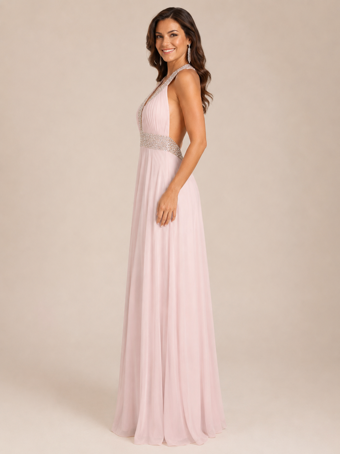Blush Flowing Evening Gown - Blush (view 5)