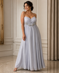 Silver Flowing Evening Gown - Silver (view 1)
