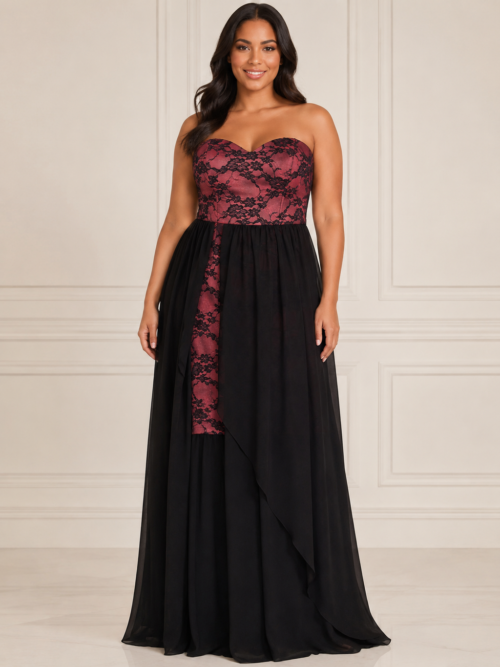 Burgundy Graceful Evening Dress - Burgundy (view 2)