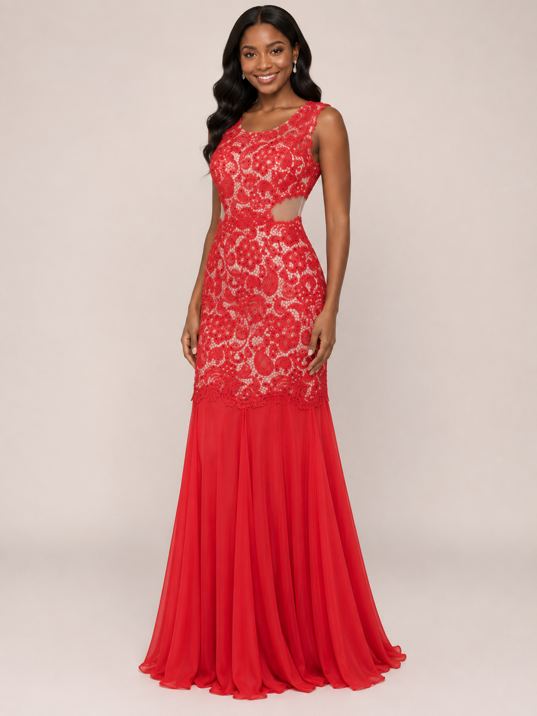 Red Lace Mermaid Gown - Red (view 2)
