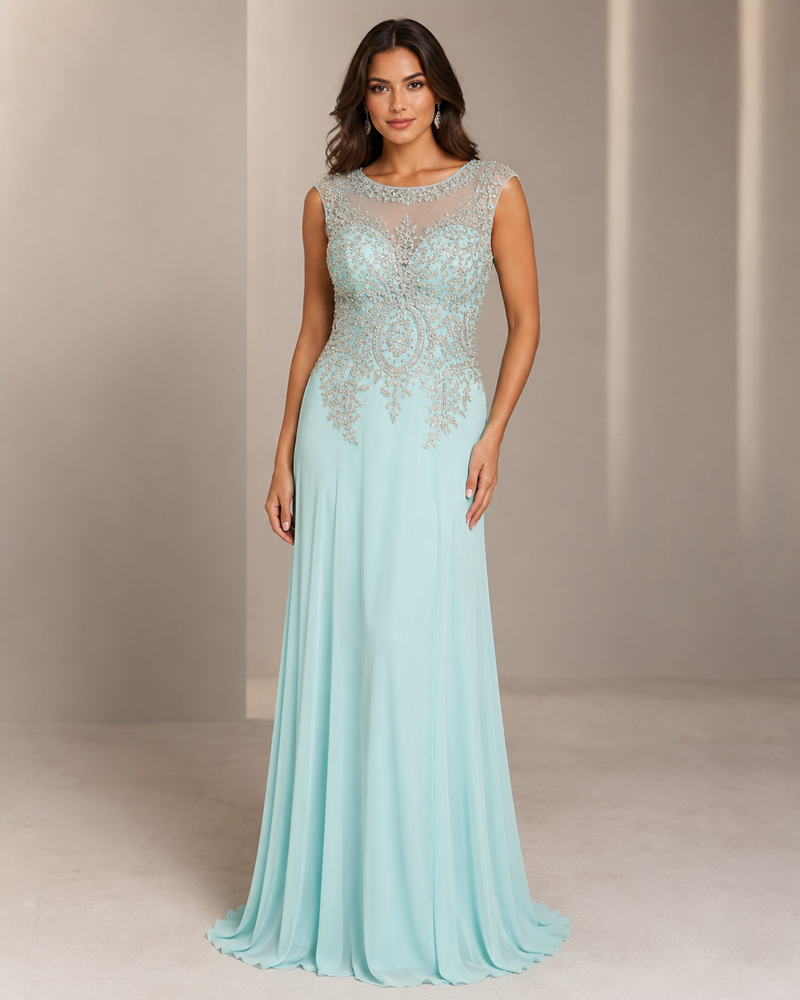Aqua Beaded Illusion Gown - Aqua (view 1)