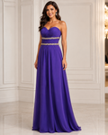 Purple Satin Sweetheart Gold-Waist Gown - Purple (view 1)