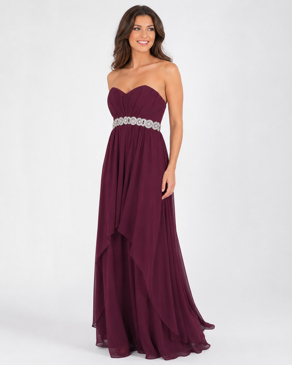 Wine Sweetheart Cascade Gown - Wine (view 2)
