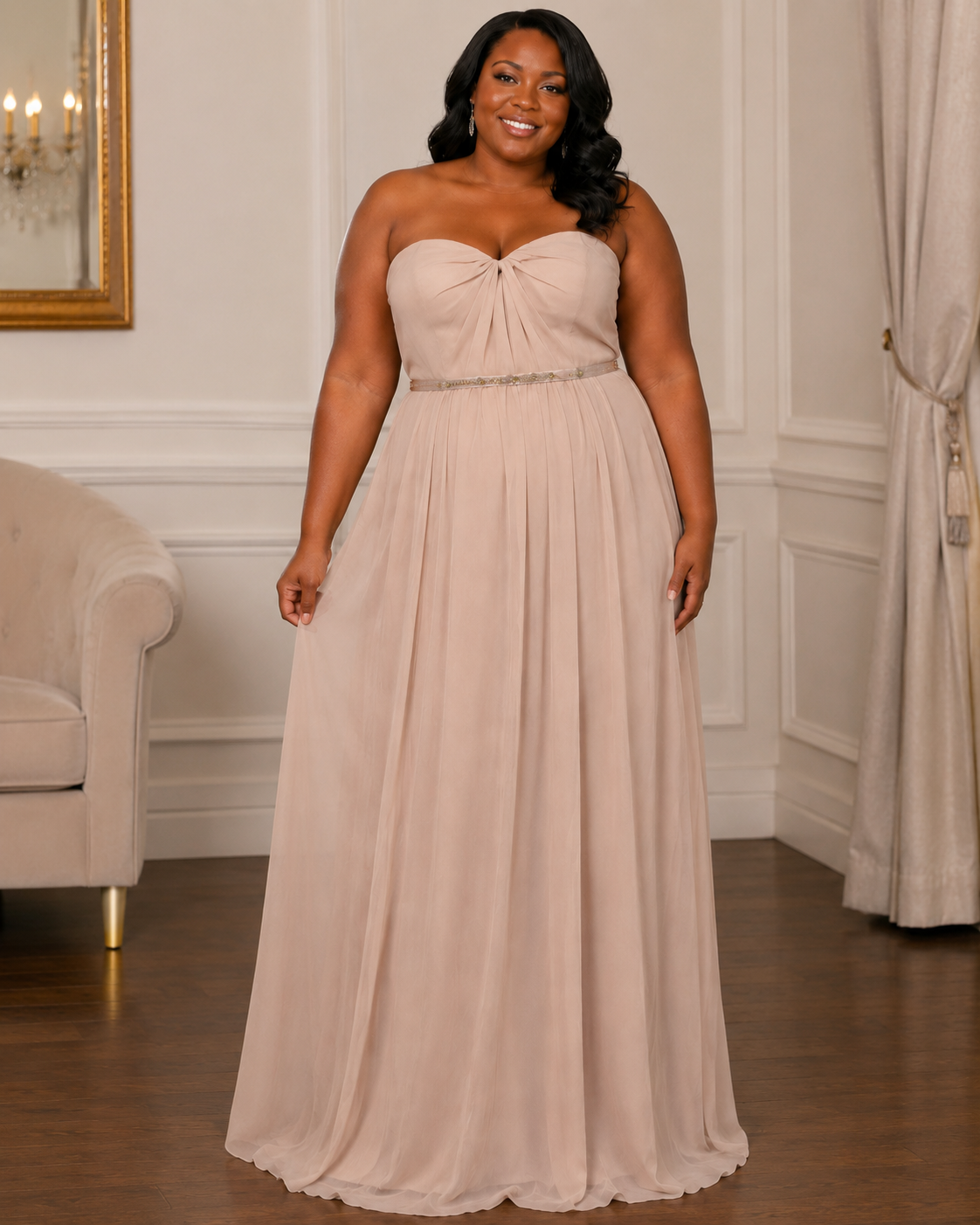 Blush Draped Bridesmaid Dress - Blush (view 1)