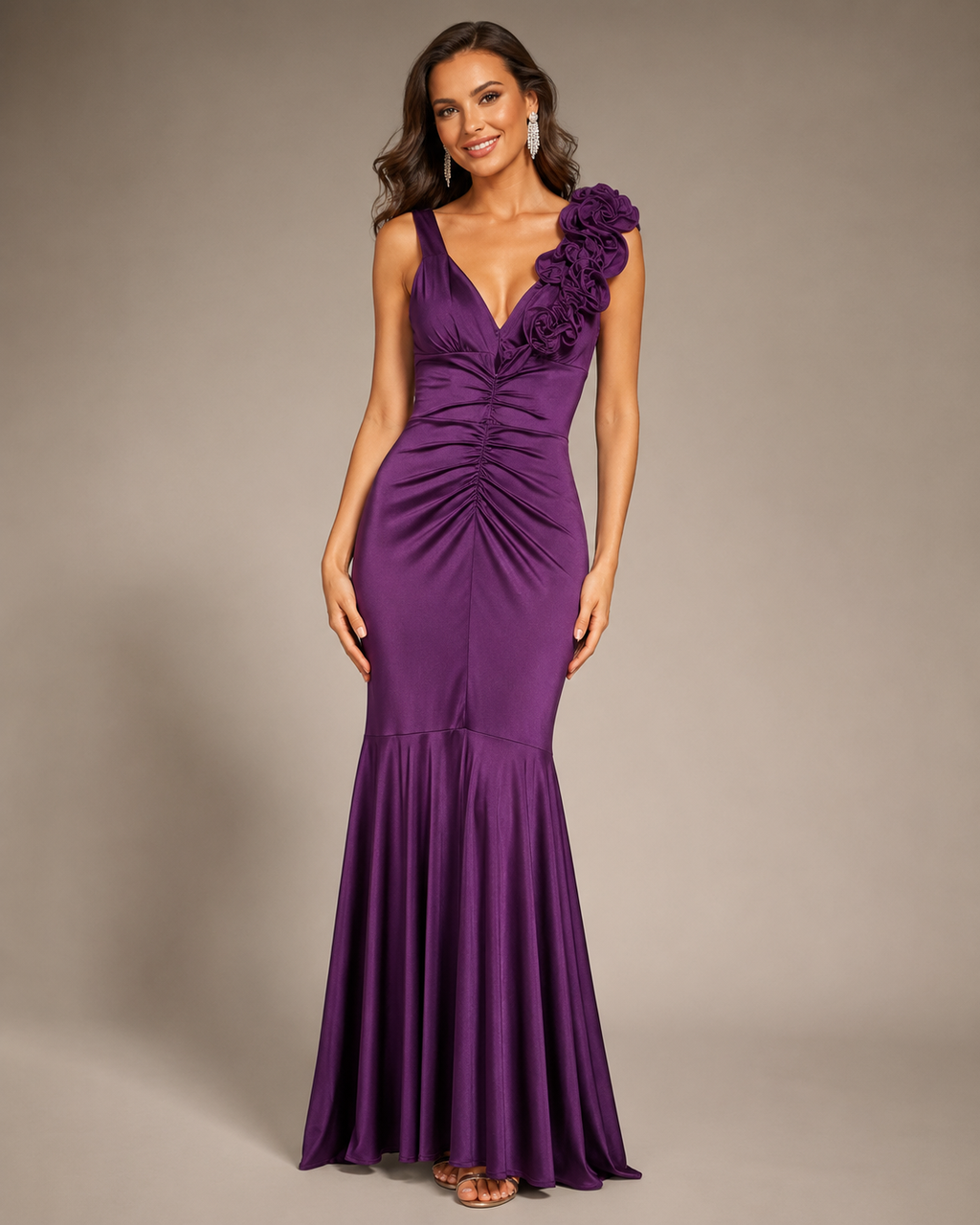 Purple Ruched Mermaid Gown - Purple (view 1)
