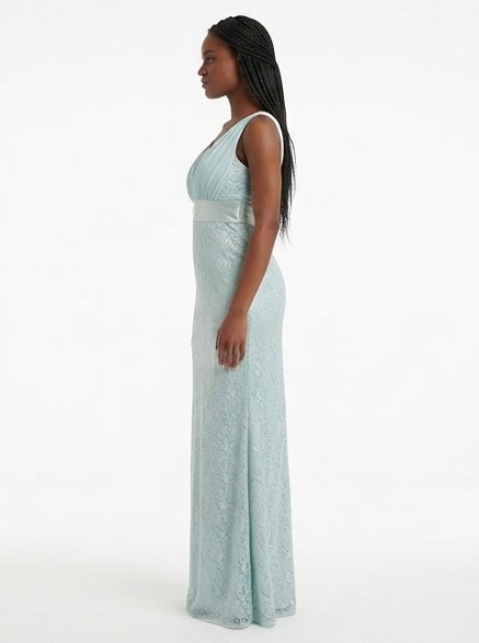 Sage Green Lace Evening Gown - Side View | Afayi Commerce