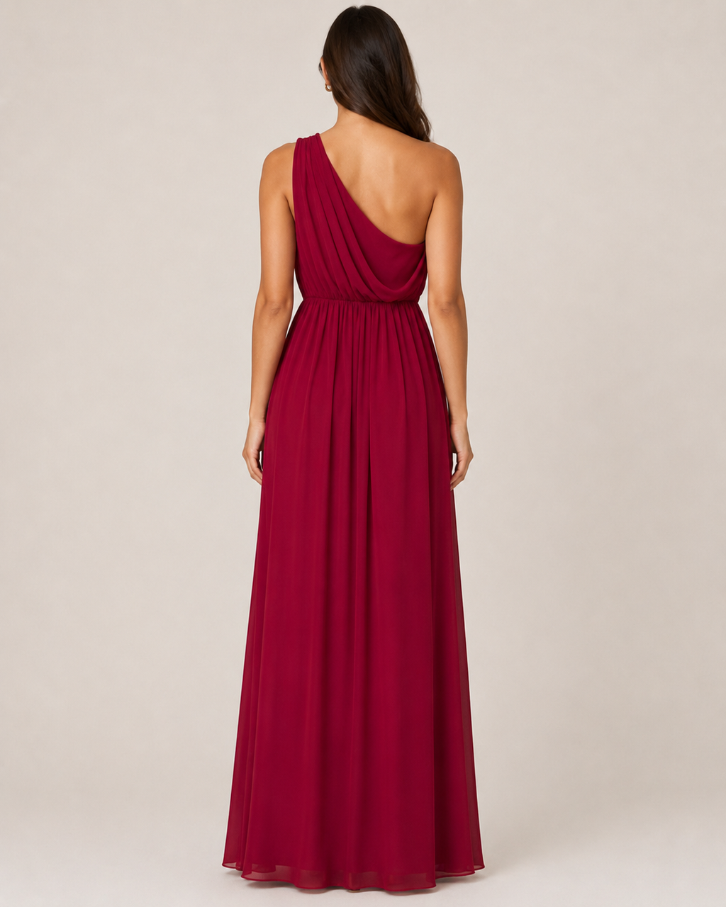 Wine One-Shoulder Chiffon Gown - Wine (view 1)