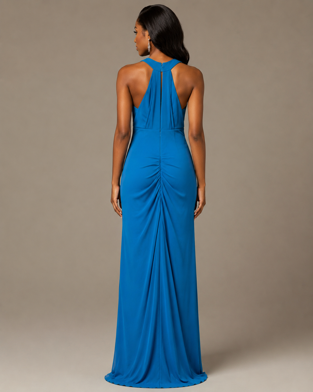 Royal Blue Halter Ruched Gown - Royal Blue (view 2)