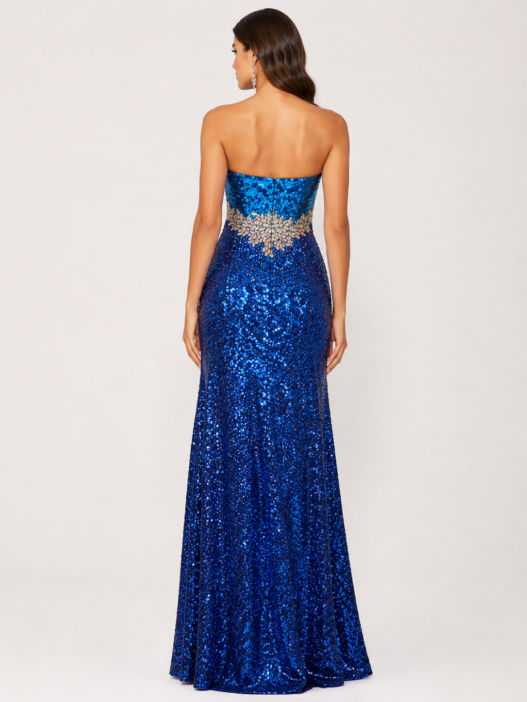 Royal Blue Sequin Slit Gown - Royal Blue (view 5)