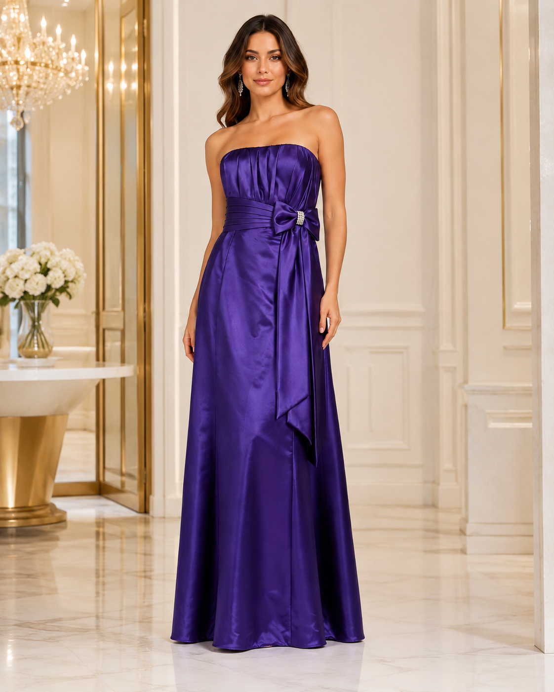 Purple Satin Spaghetti-Strap Gown - Purple (view 6)