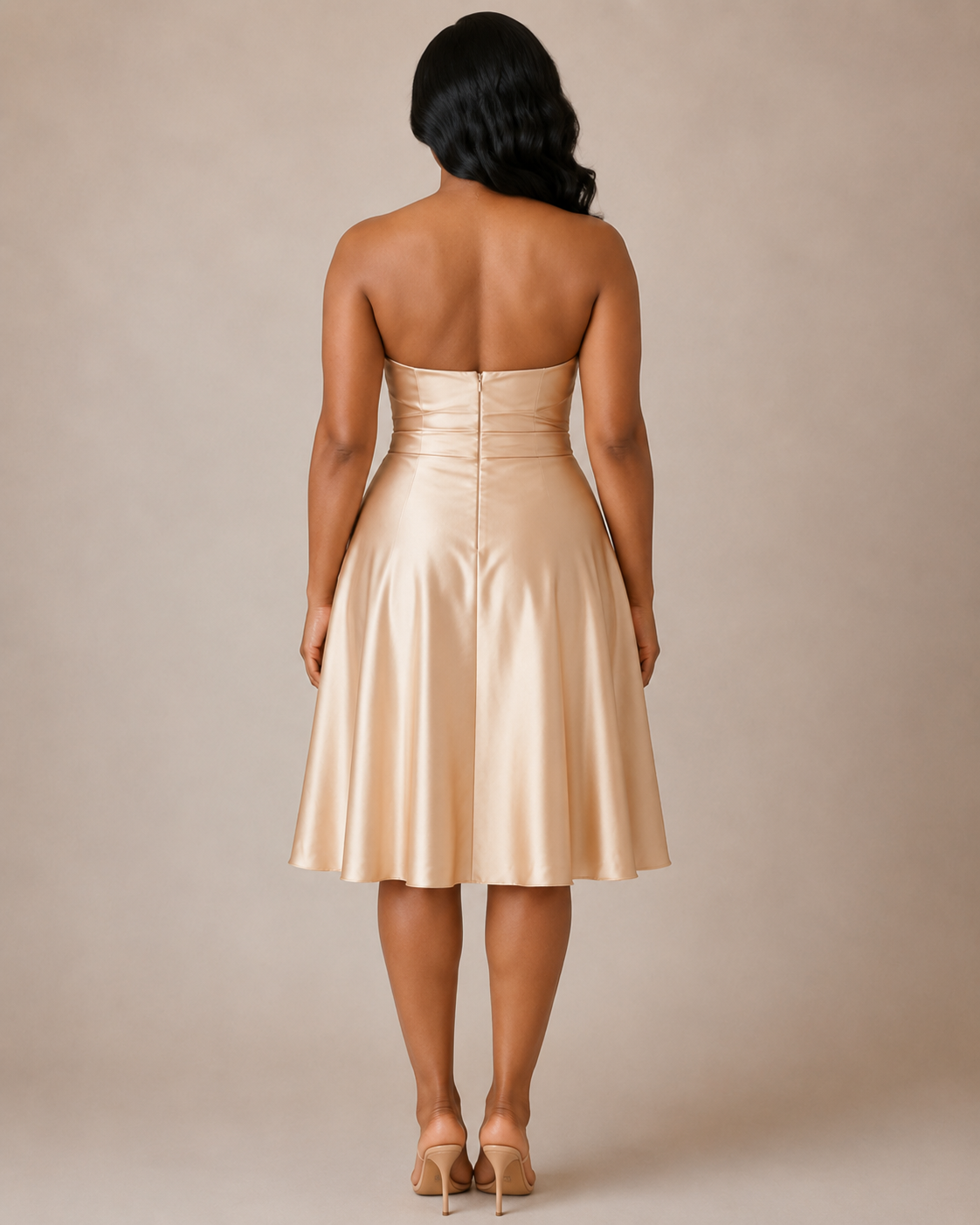 Champagne Satin Cocktail Dress - Champagne (view 2)