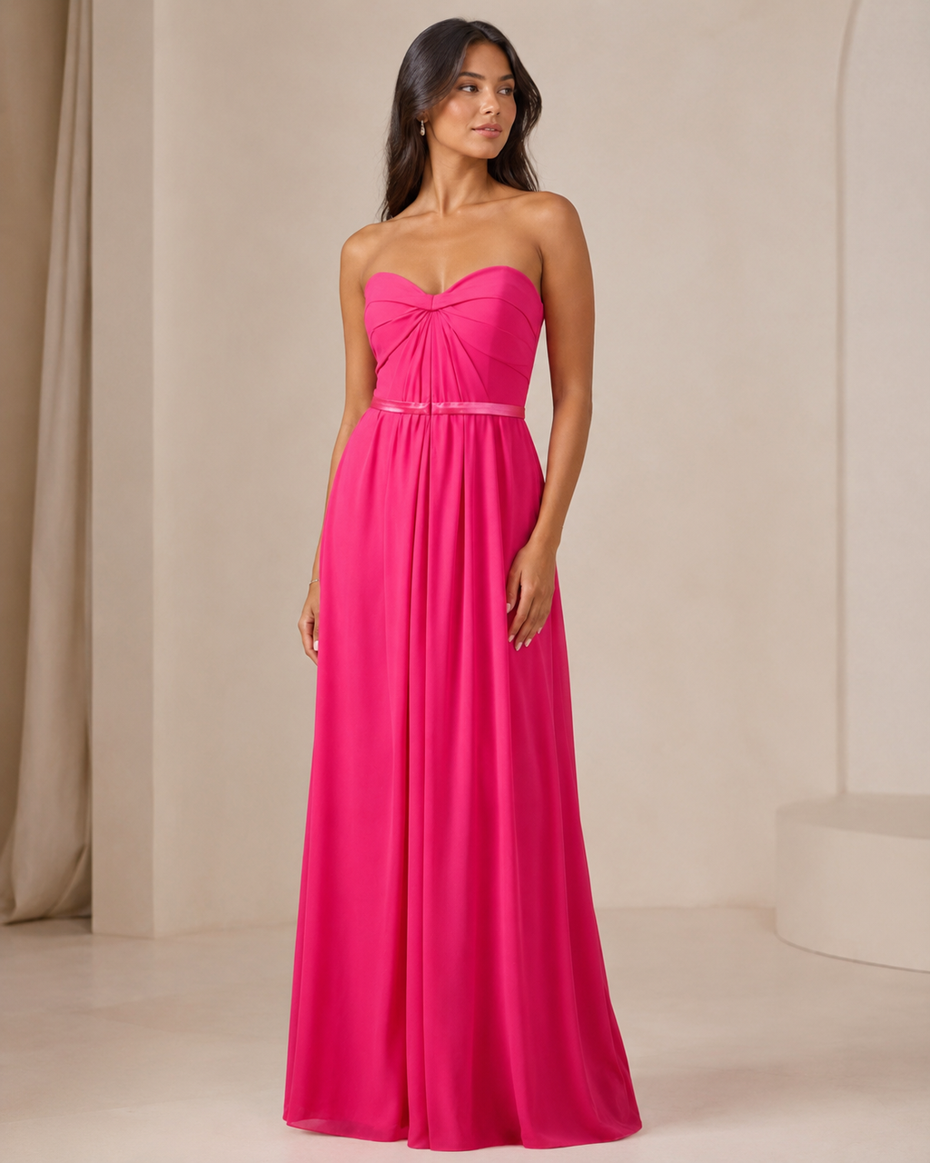 Fuchsia Sweetheart Beaded-Waist Gown - Fuchsia (view 3)