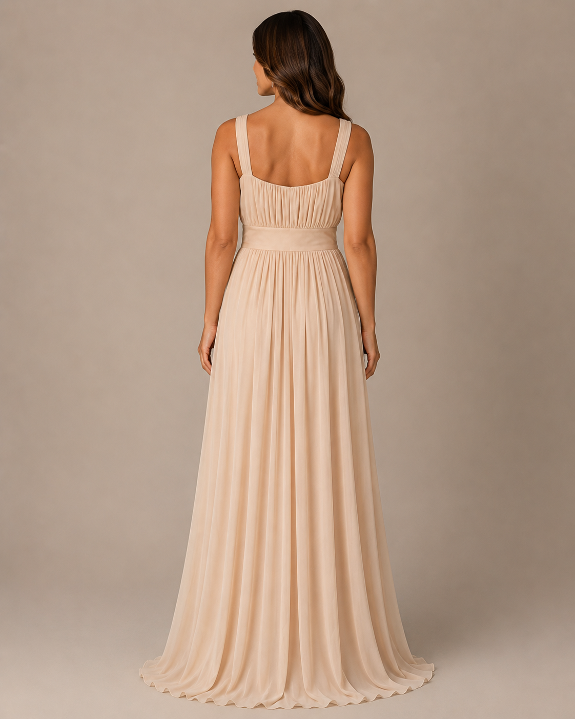 Champagne Flowing Prom Gown - Champagne (view 1)