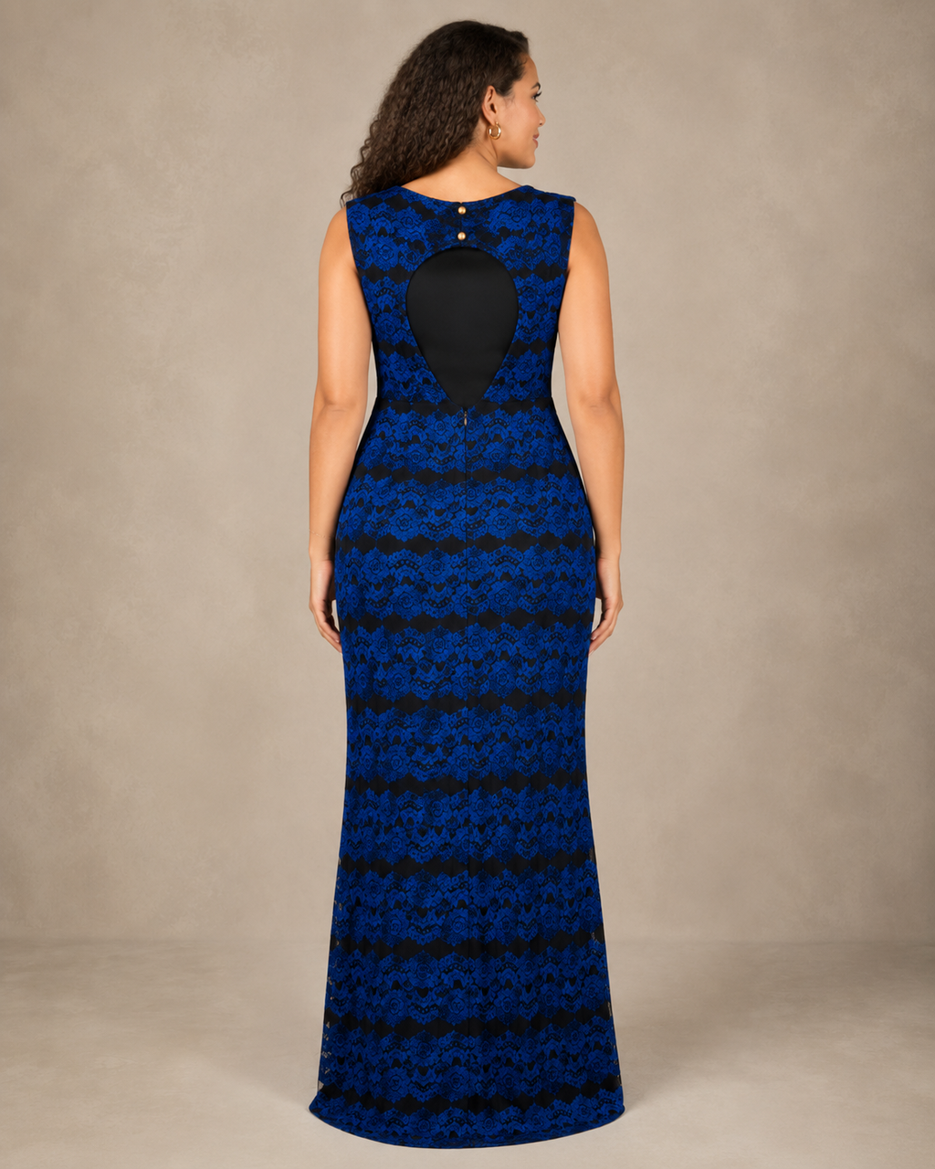 Royal Blue Lace V-Neck Gown - Royal Blue (view 5)