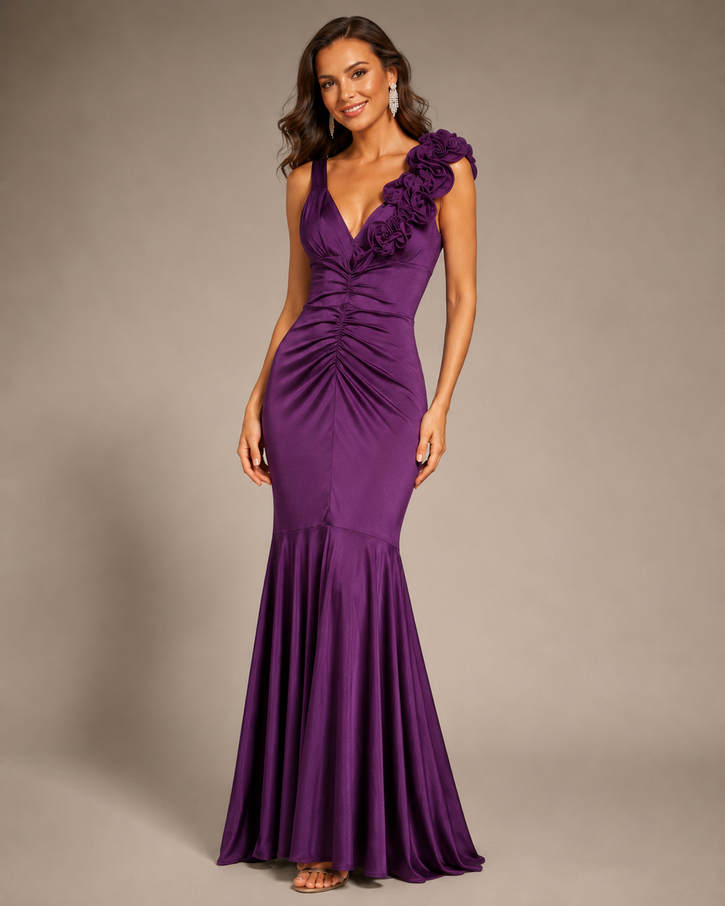 Purple Ruched Mermaid Gown - Purple (view 2)