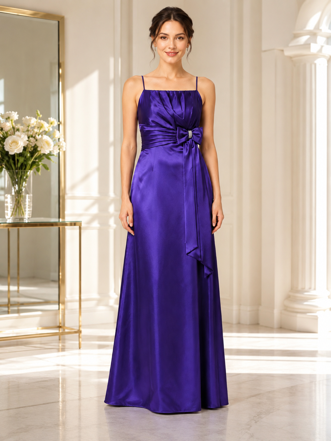 Purple Satin Spaghetti-Strap Gown - Purple (view 3)