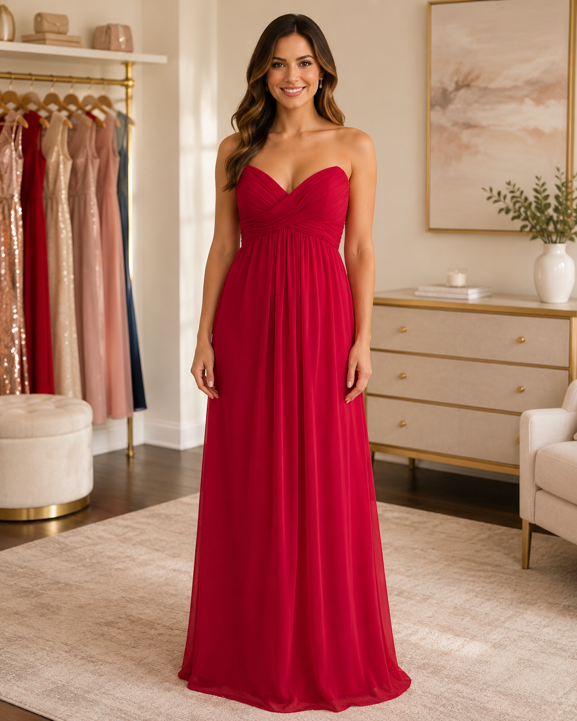 Red Sweetheart Chiffon Gown - Red (view 3)