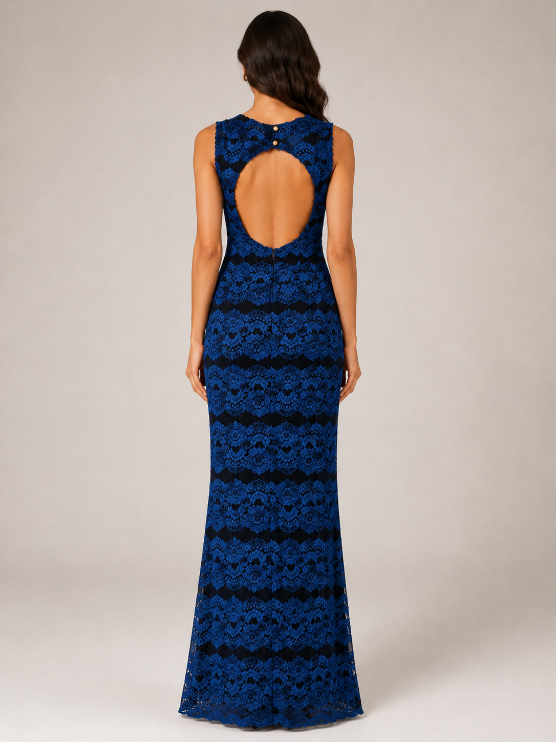 Royal Blue Lace V-Neck Gown - Royal Blue (view 4)