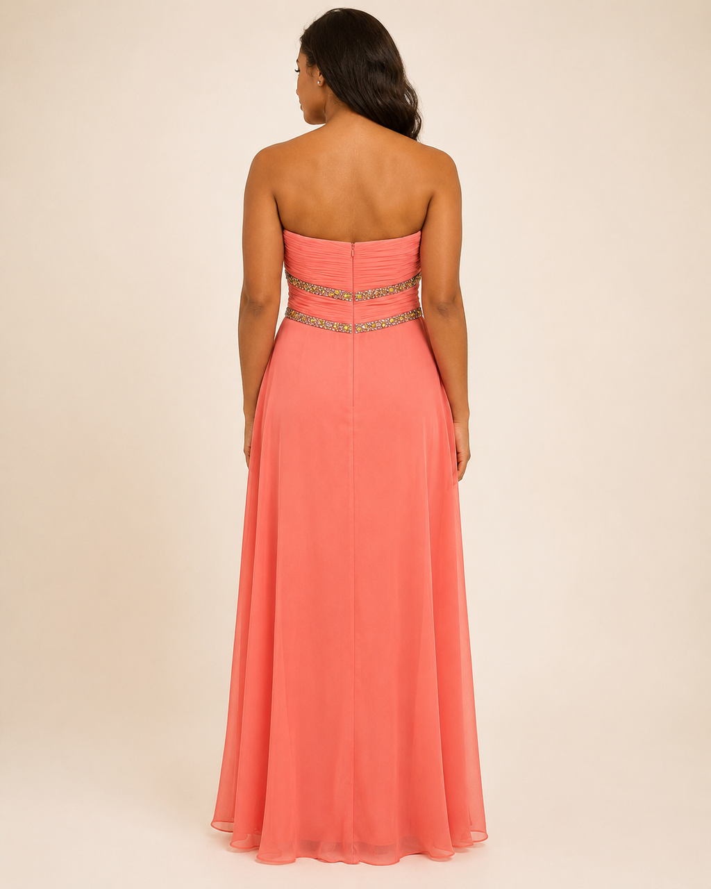 Coral Double Beaded Band Gown - Coral (view 2)