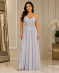 Silver Beaded Cap-Sleeve Gown - Silver (view 1)
