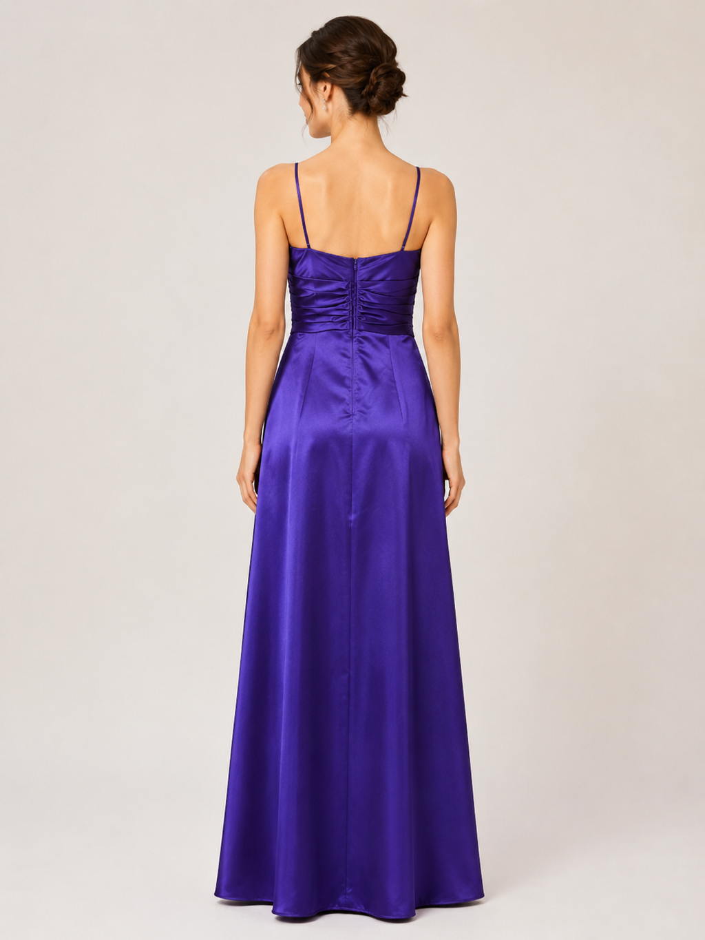 Purple Satin Strapless Cascade Gown - Purple (view 4)