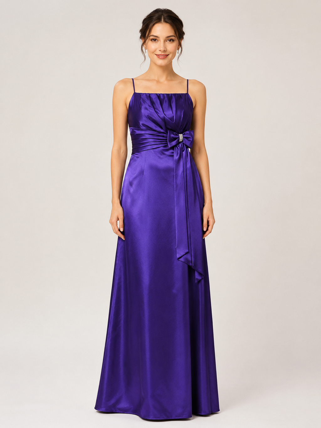 Purple Satin Spaghetti-Strap Gown - Purple (view 2)