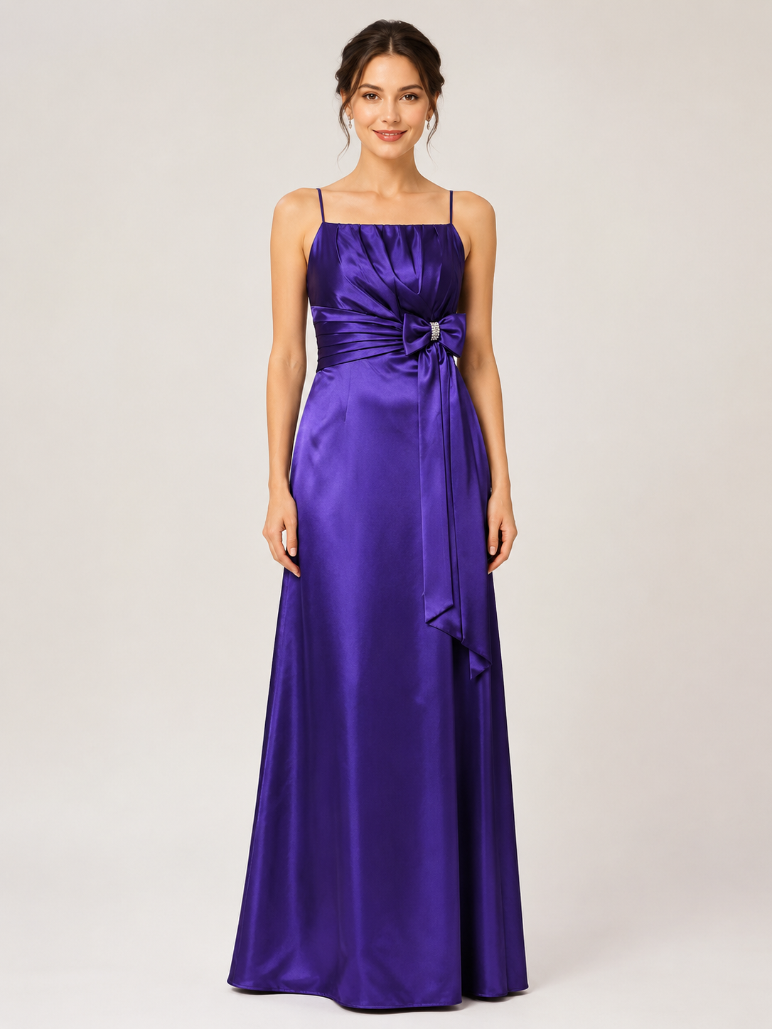 Purple Satin Spaghetti-Strap Gown - Purple (view 2)