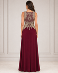 Burgundy Beaded Illusion Gown - Burgundy (view 1)