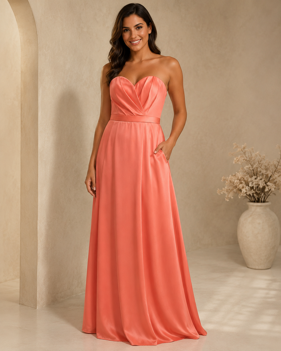 Coral Graceful Prom Gown - Coral (view 1)