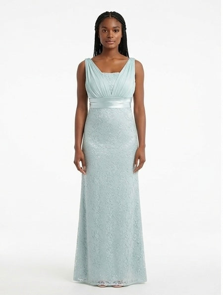 Sage Green Lace Evening Gown - Front Angle View | Afayi Commerce
