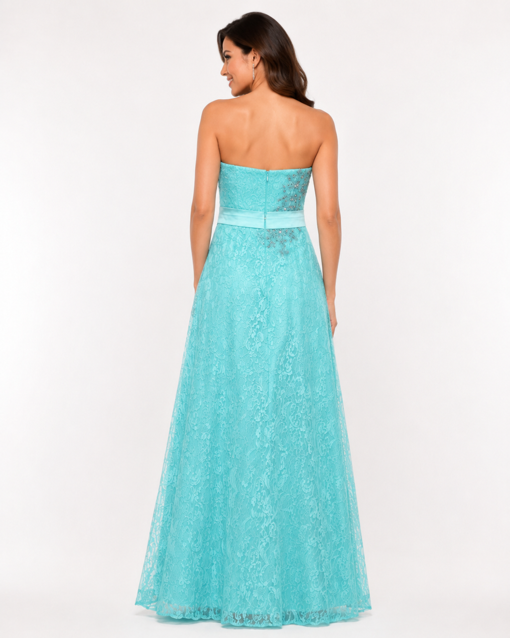 Turquoise Lace Strapless Gown - Turquoise (view 5)