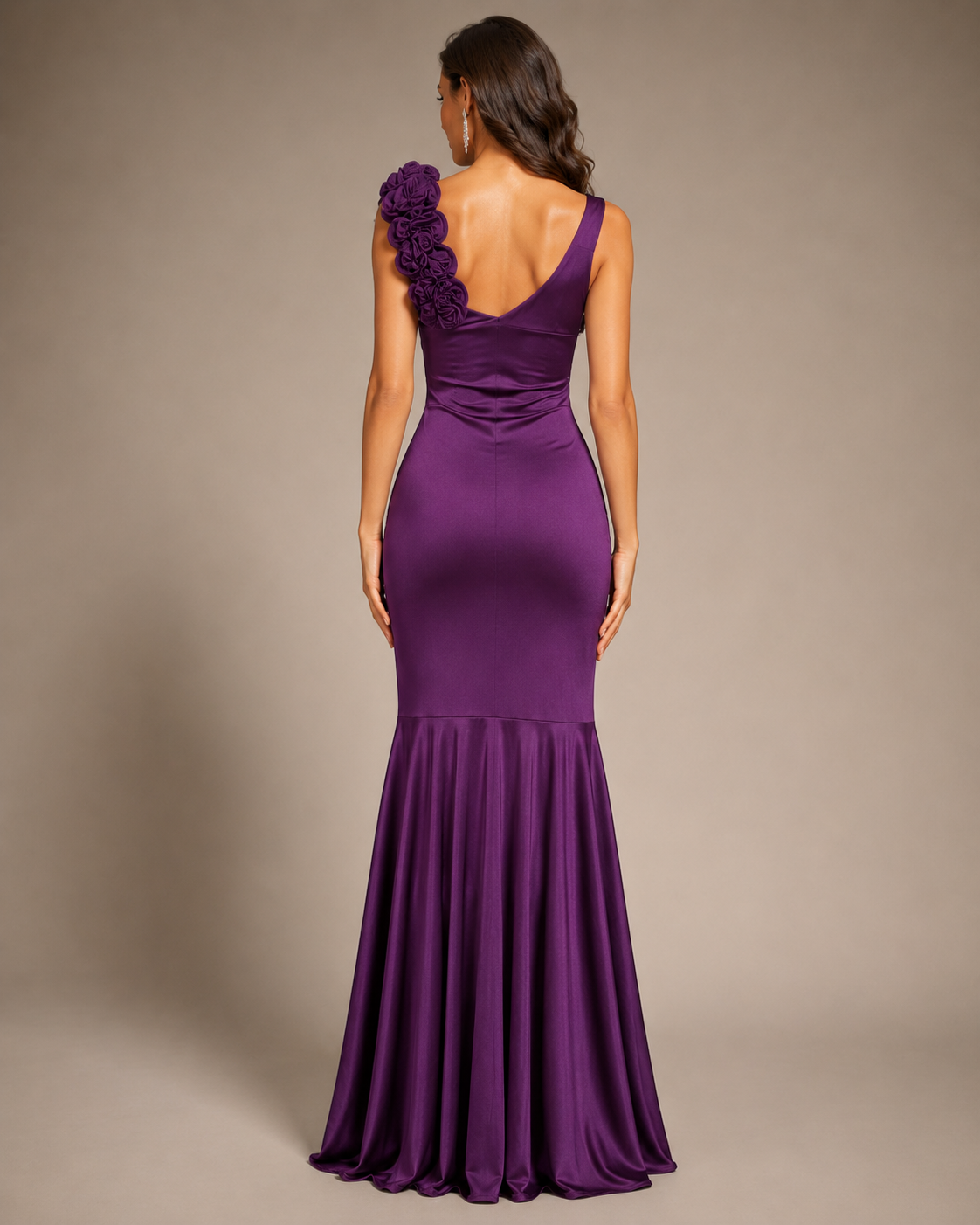 Purple Ruched Mermaid Gown - Purple (view 3)