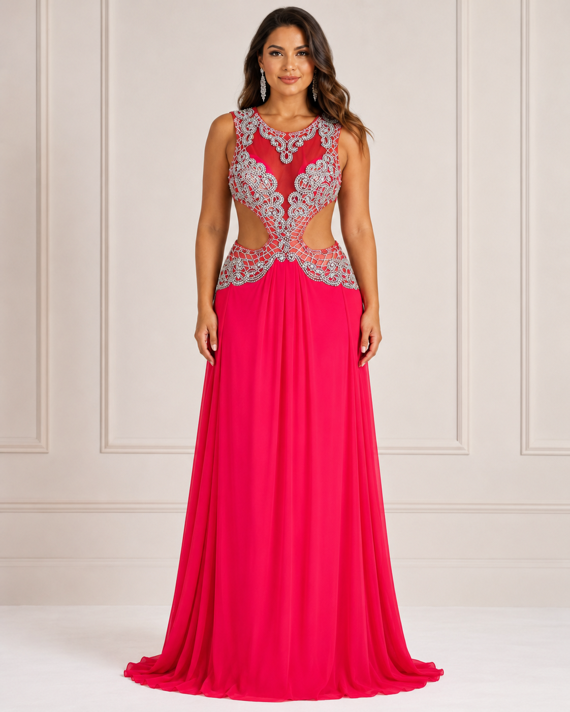 Fuchsia Beaded Cutout Gown - Fuchsia (view 5)