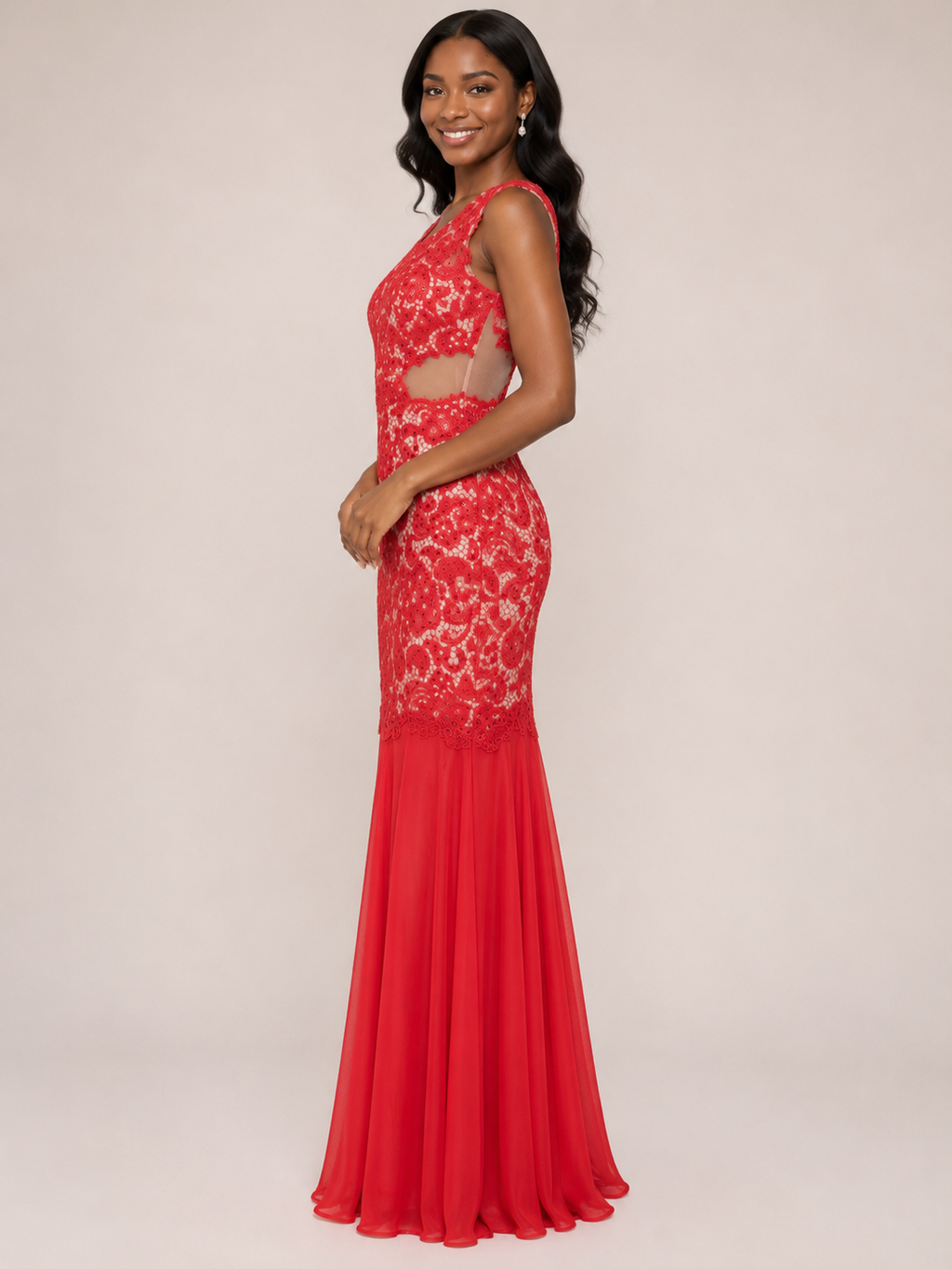 Red Lace Mermaid Gown - Red (view 3)