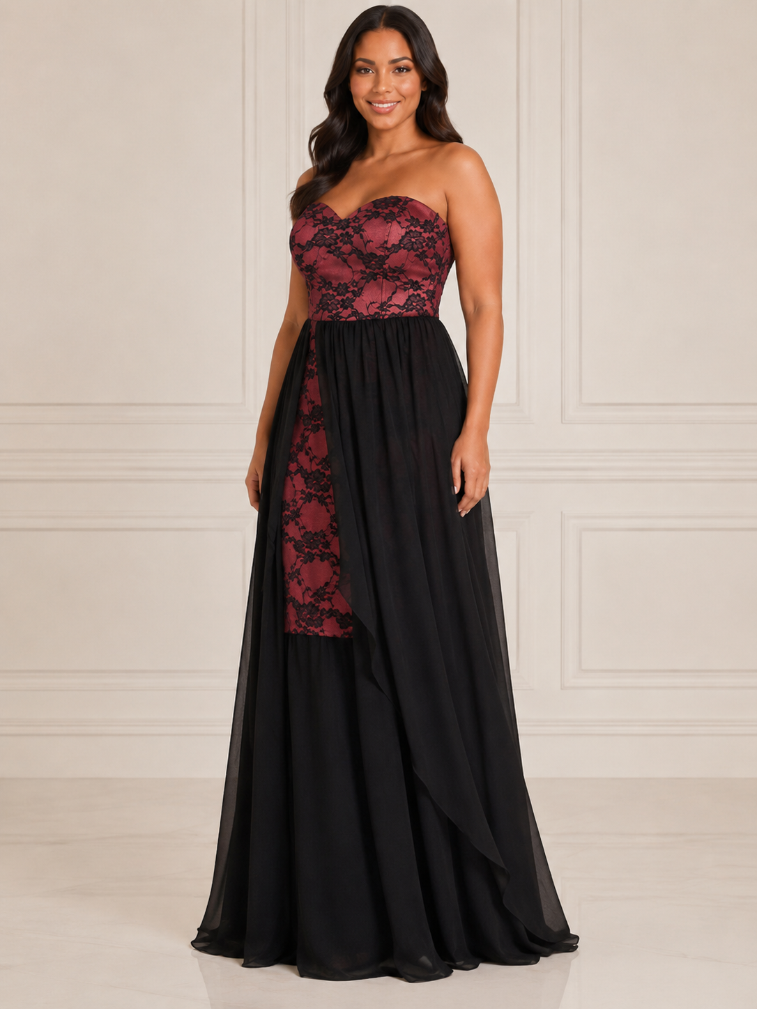 Burgundy Graceful Evening Dress - Burgundy (view 4)