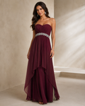 Burgundy Sweetheart Beaded Cascade Gown - Burgundy (view 1)