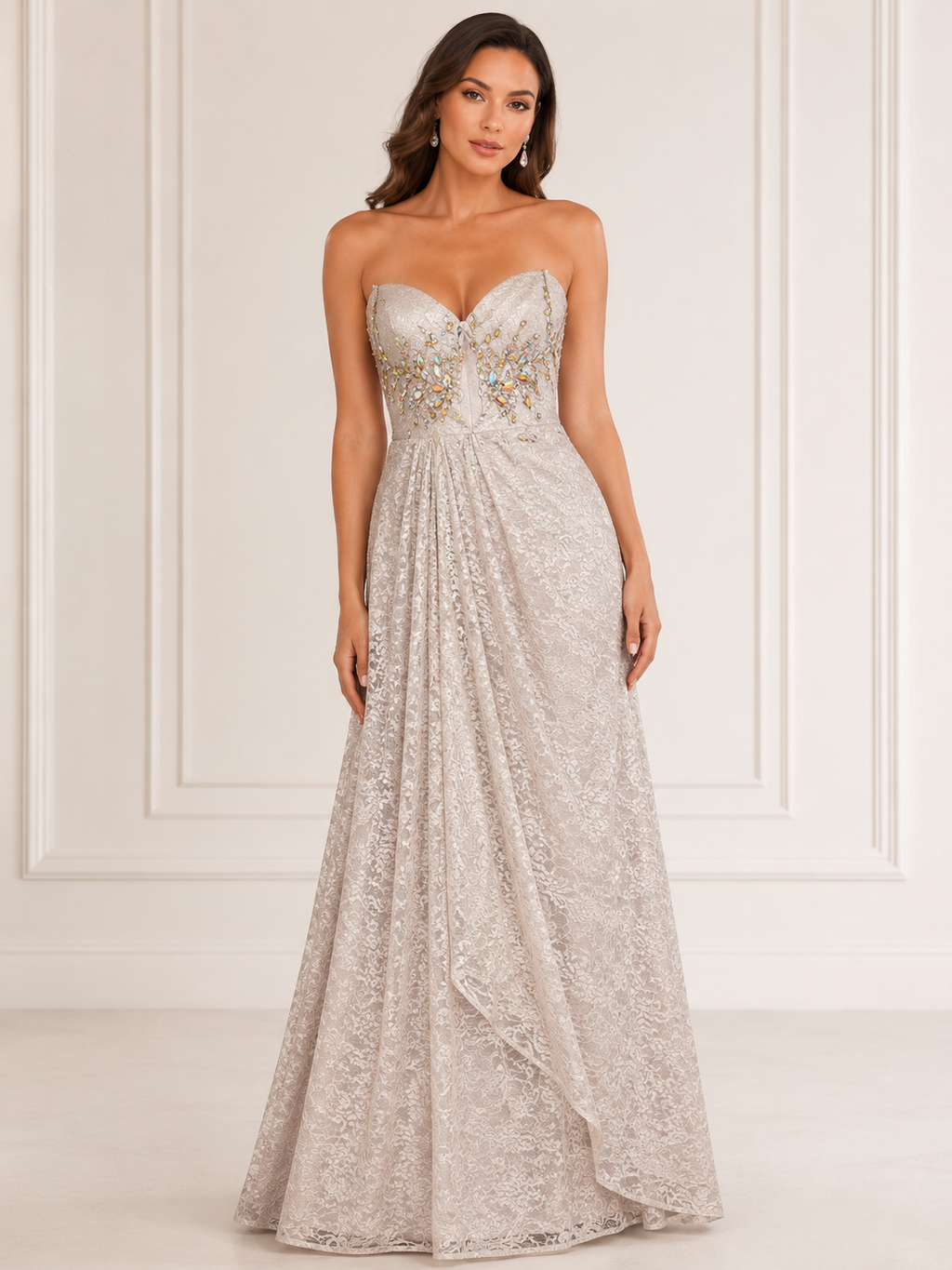 Silver Beaded Cascade Gown - Silver (view 2)