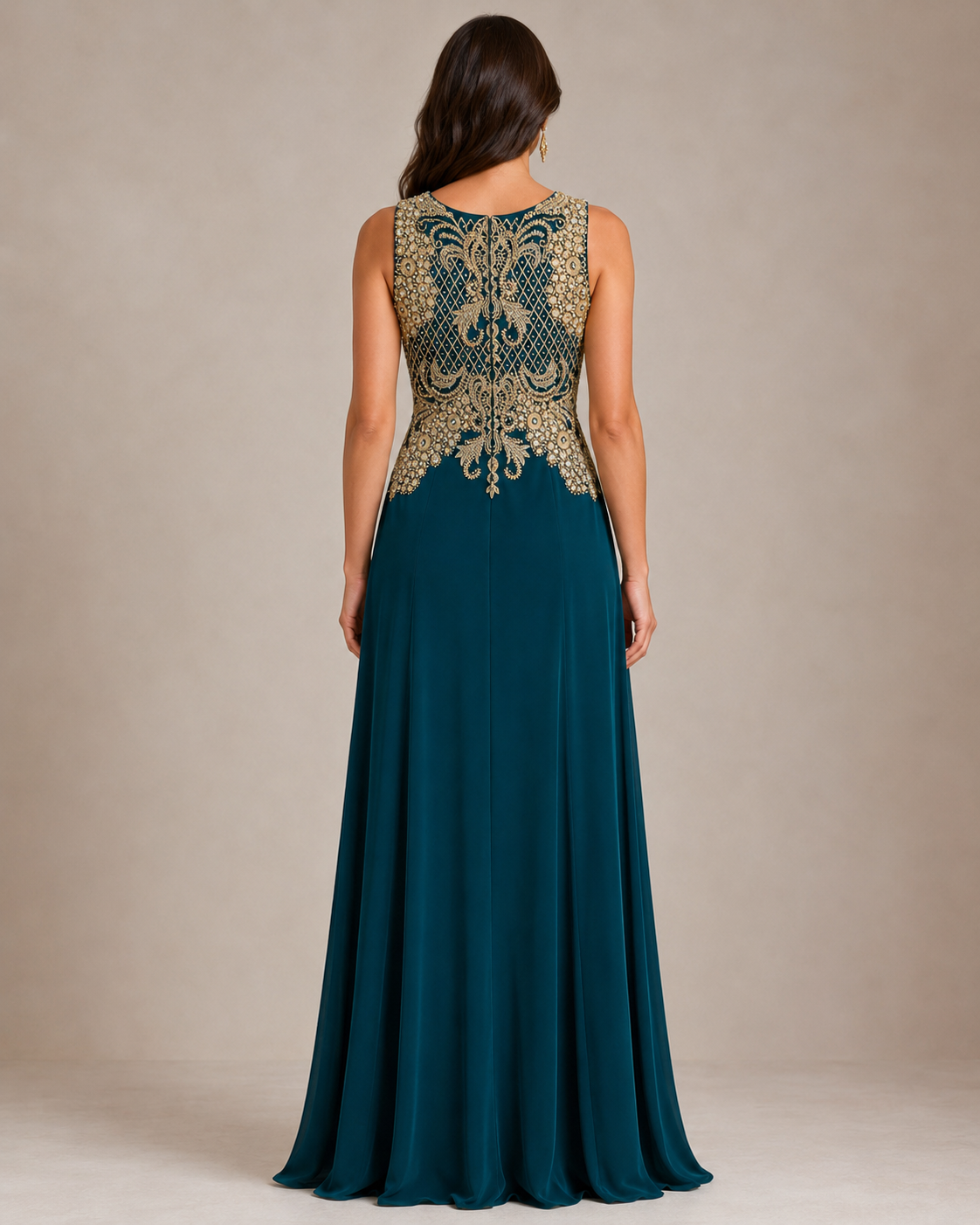 Teal Applique Gown - Teal (view 1)