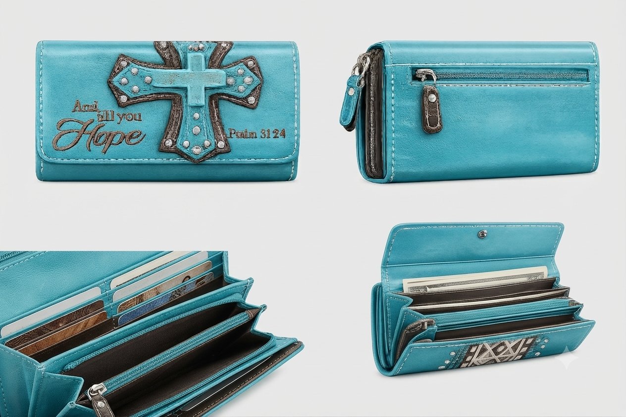 Turquoise Hope Cross Western Wallet | Afayi Commerce