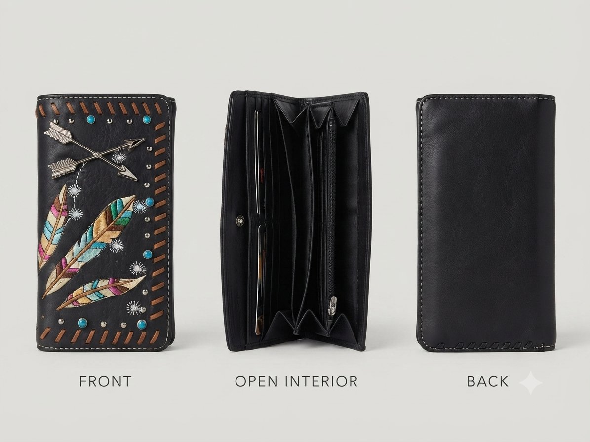 Black Arrow & Feather Western Wallet | Afayi Commerce