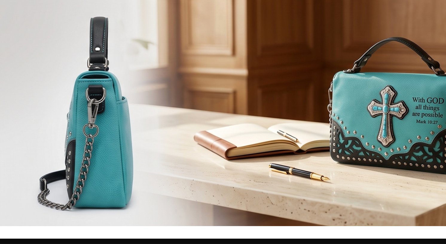 Teal Cross Chain Satchel - Alternate View 3 | Afayi Commerce
