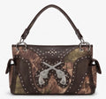 Brown Crossed-Pistols Camo Satchel - Front View | Afayi Commerce