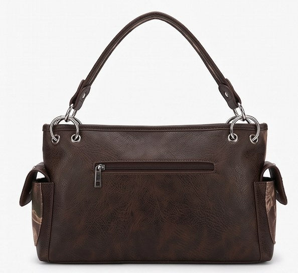 Brown Crossed-Pistols Camo Satchel - Alternate View 1 | Afayi Commerce