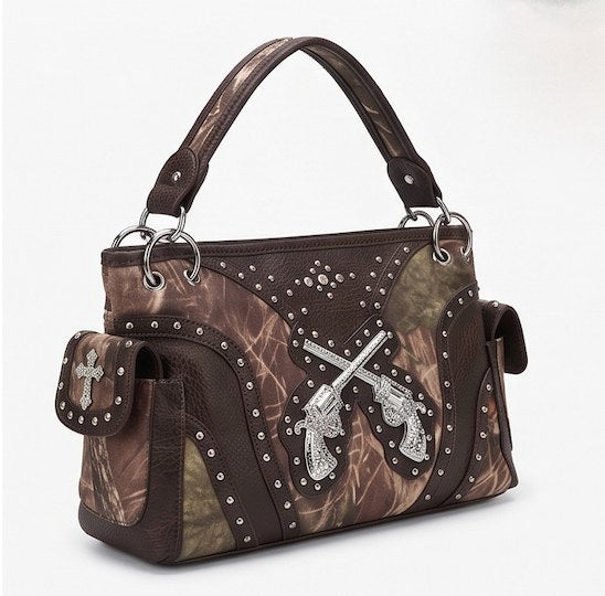 Brown Crossed-Pistols Camo Satchel - Alternate View 2 | Afayi Commerce