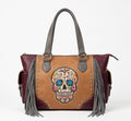 Sugar Skull Fringe Satchel - Front View | Afayi Commerce