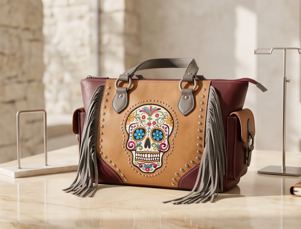 Sugar Skull Fringe Satchel - Alternate View 3 | Afayi Commerce