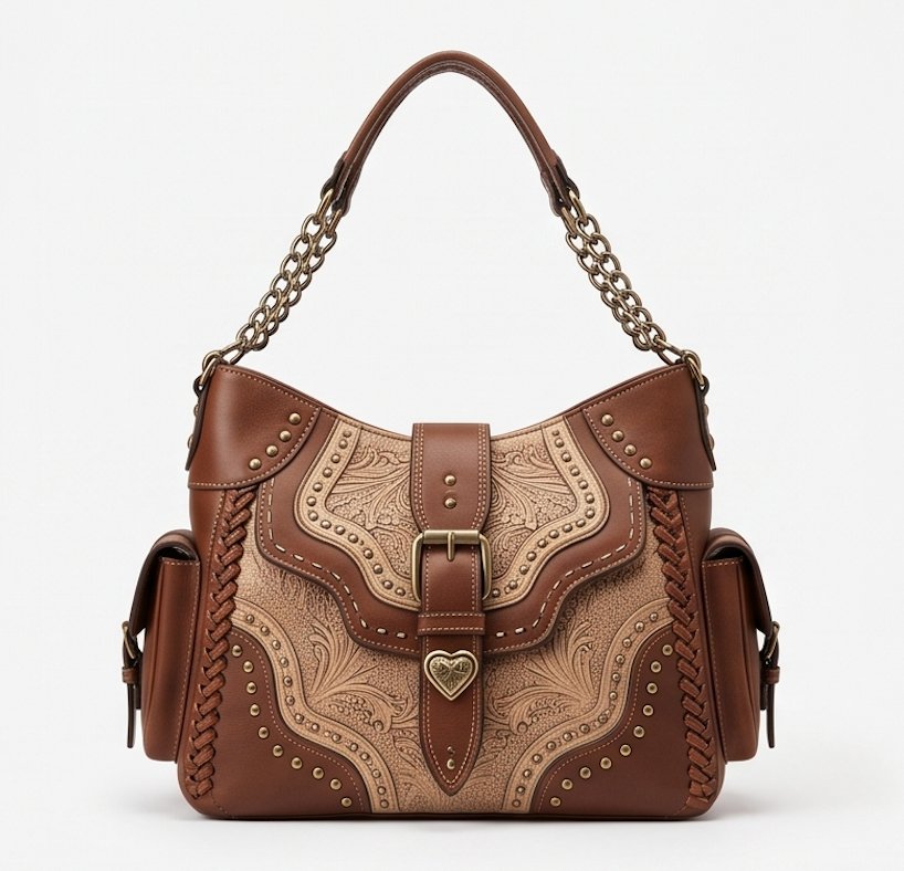 Tooled Western Hobo Bag - Front View | Afayi Commerce