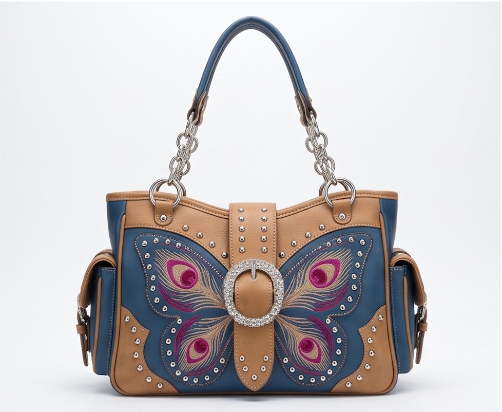 Blue Butterfly Western Satchel - Front View | Afayi Commerce