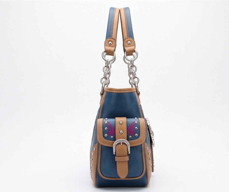 Blue Butterfly Western Satchel - Alternate View 2 | Afayi Commerce