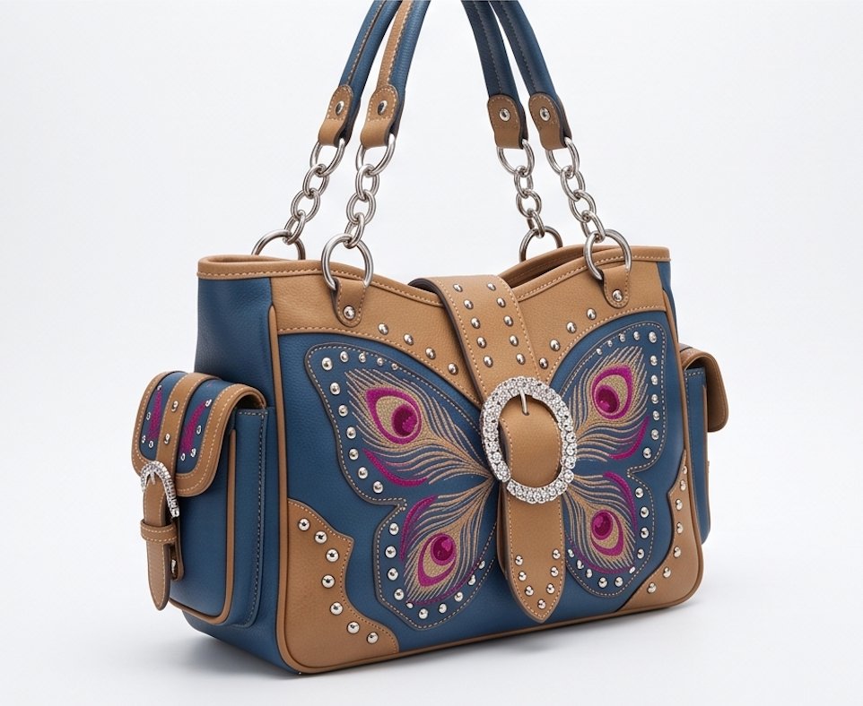 Blue Butterfly Western Satchel - Alternate View 3 | Afayi Commerce